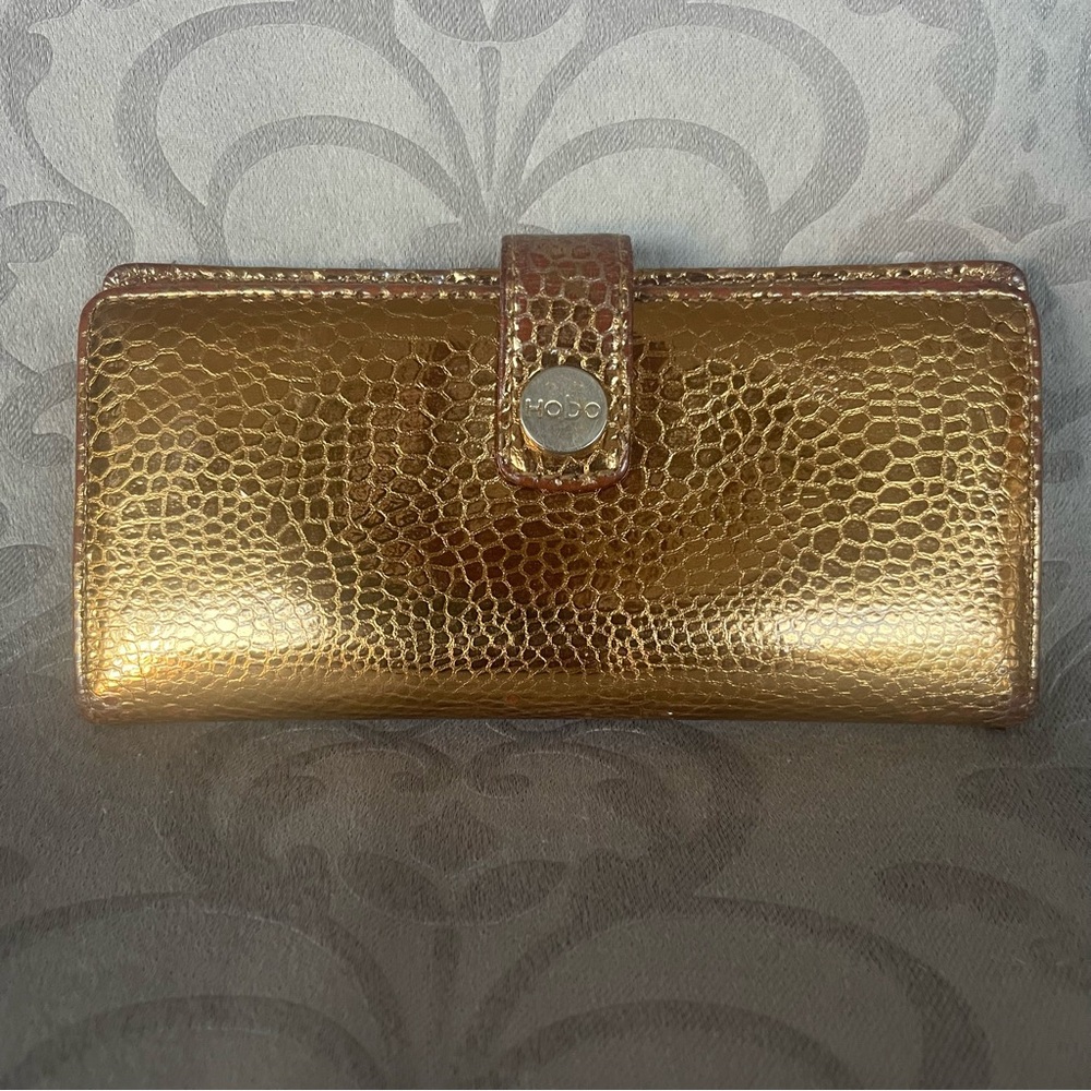 Hobo International Vintage Metallic Bronze Snake Embossed Clutch Wallet